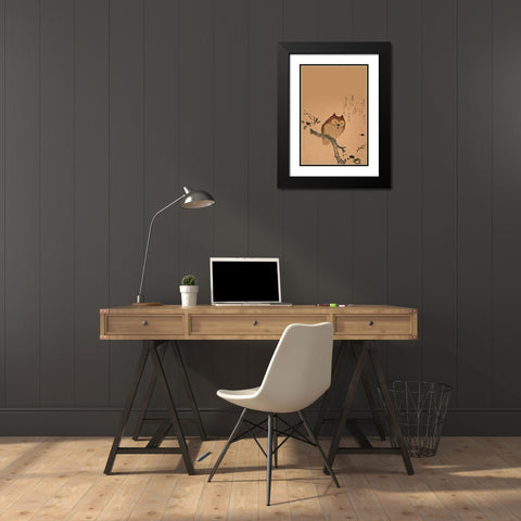 Owl of Branch Black Modern Wood Framed Art Print with Double Matting by Unknown