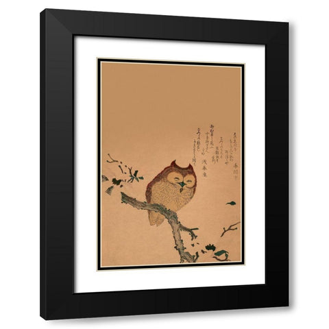 Owl of Branch Black Modern Wood Framed Art Print with Double Matting by Unknown