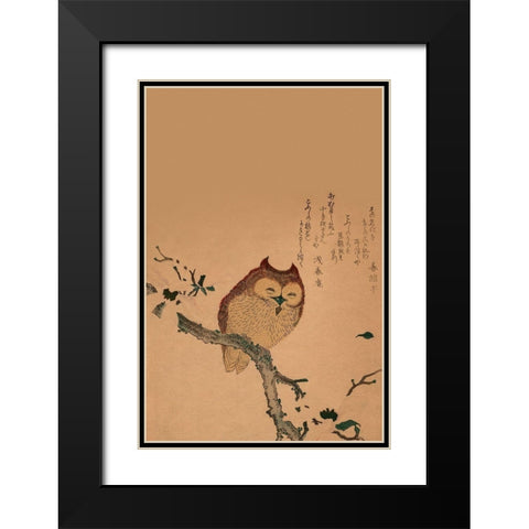 Owl of Branch Black Modern Wood Framed Art Print with Double Matting by Unknown