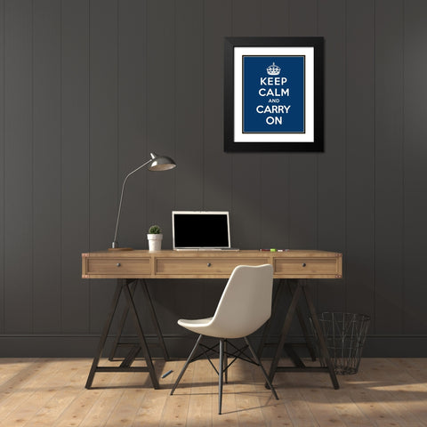 Keep Calm and Carry On - Blue Black Modern Wood Framed Art Print with Double Matting by The British Ministry of Information