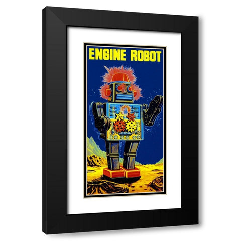 Engine Robot Black Modern Wood Framed Art Print with Double Matting by Retrobot