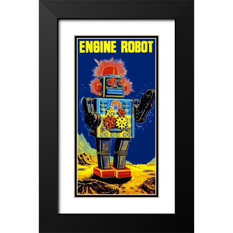 Engine Robot Black Modern Wood Framed Art Print with Double Matting by Retrobot