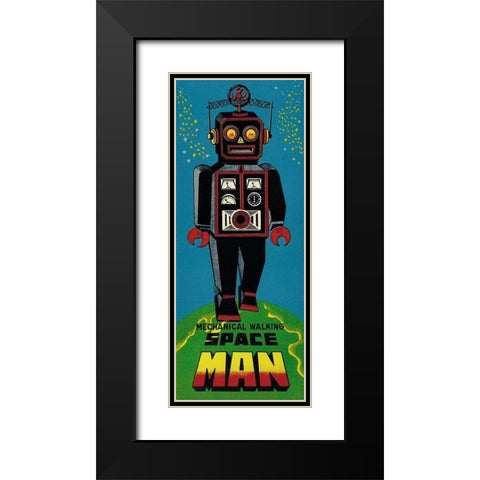 Mechanical Walking Spaceman Black Modern Wood Framed Art Print with Double Matting by Retrobot