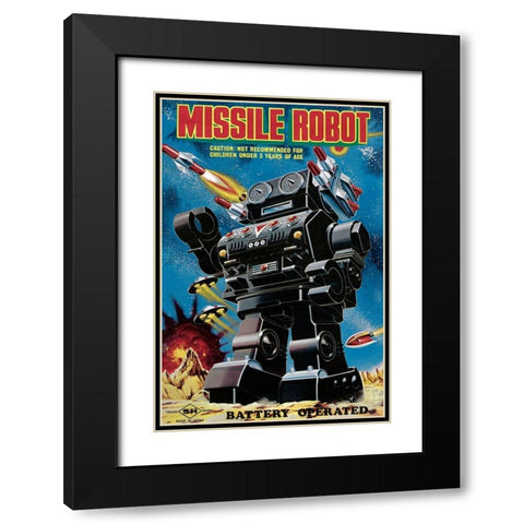 Missile Robot Black Modern Wood Framed Art Print with Double Matting by Retrobot