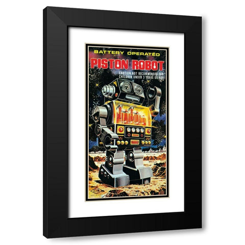 Battery Operated Piston Robot Black Modern Wood Framed Art Print with Double Matting by Retrobot