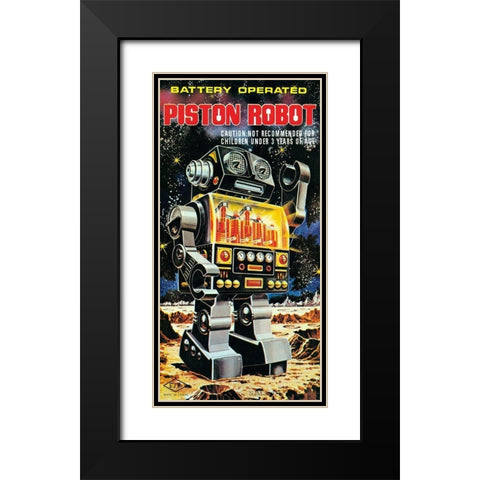 Battery Operated Piston Robot Black Modern Wood Framed Art Print with Double Matting by Retrobot