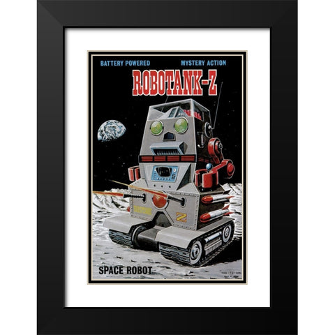 Robotank-Z Space Robot Black Modern Wood Framed Art Print with Double Matting by Retrobot