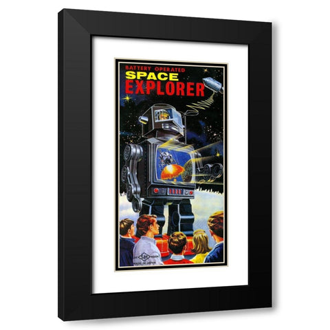 Battery Operated Space Explorer Black Modern Wood Framed Art Print with Double Matting by Retrobot