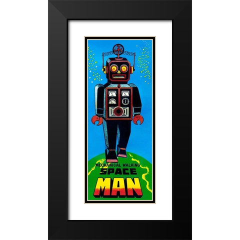 Mechanical Walking Space Man Black Modern Wood Framed Art Print with Double Matting by Retrobot