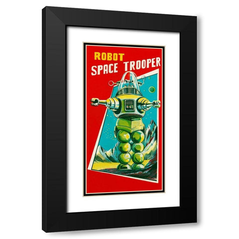 Robot Space Trooper Black Modern Wood Framed Art Print with Double Matting by Retrobot