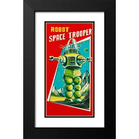 Robot Space Trooper Black Modern Wood Framed Art Print with Double Matting by Retrobot