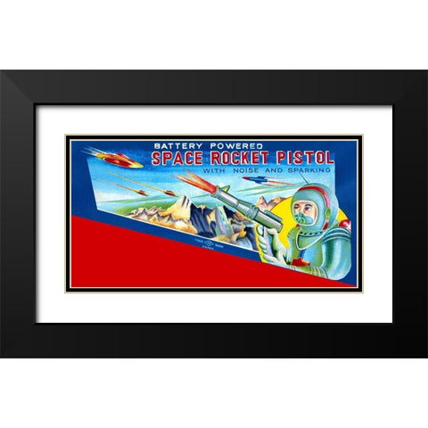 Space Rocket Pistol Black Modern Wood Framed Art Print with Double Matting by Retrobot