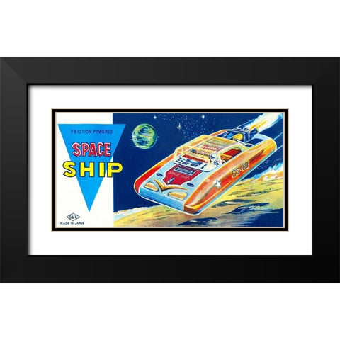 Friction Powered Space Ship SS-18 Black Modern Wood Framed Art Print with Double Matting by Retrobot