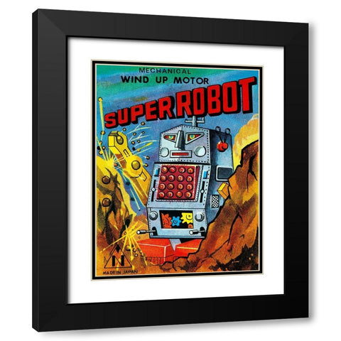 Super Robot Black Modern Wood Framed Art Print with Double Matting by Retrobot