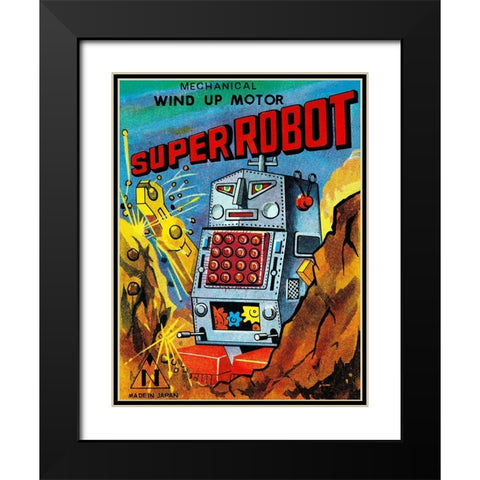 Super Robot Black Modern Wood Framed Art Print with Double Matting by Retrobot