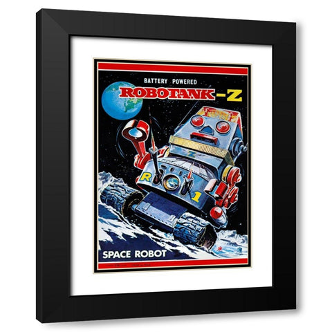 Robotank-Z Space Robot Black Modern Wood Framed Art Print with Double Matting by Retrobot