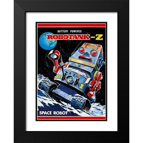 Robotank-Z Space Robot Black Modern Wood Framed Art Print with Double Matting by Retrobot