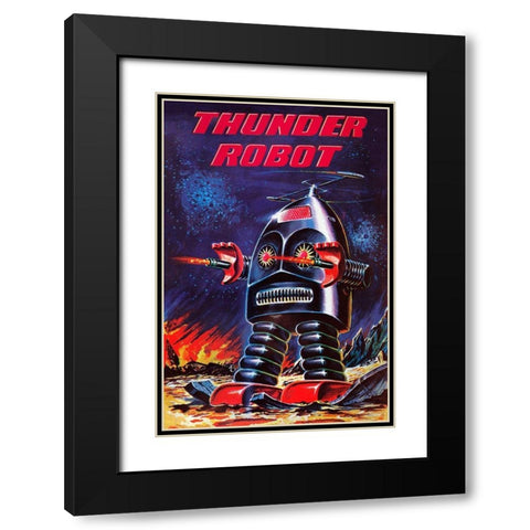 Thunder Robot Black Modern Wood Framed Art Print with Double Matting by Retrobot