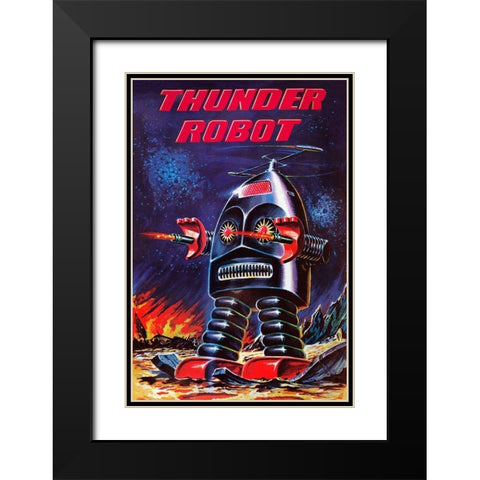 Thunder Robot Black Modern Wood Framed Art Print with Double Matting by Retrobot