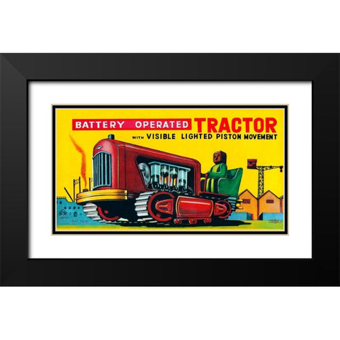 Battery Operated Tractor Black Modern Wood Framed Art Print with Double Matting by Retrobot