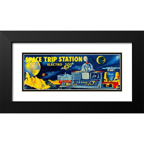 Space Trip Station Electro Toy Black Modern Wood Framed Art Print with Double Matting by Retrobot