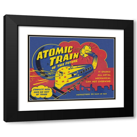 Atomic Train of the Future Black Modern Wood Framed Art Print with Double Matting by Retrobot