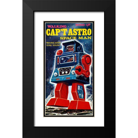 Capt Astro Space Man Black Modern Wood Framed Art Print with Double Matting by Retrobot