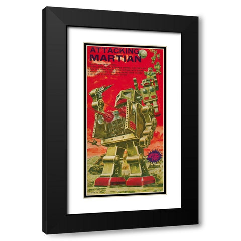 Attacking Martian Black Modern Wood Framed Art Print with Double Matting by Retrobot