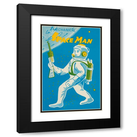 Mechanical Space Man Black Modern Wood Framed Art Print with Double Matting by Retrobot