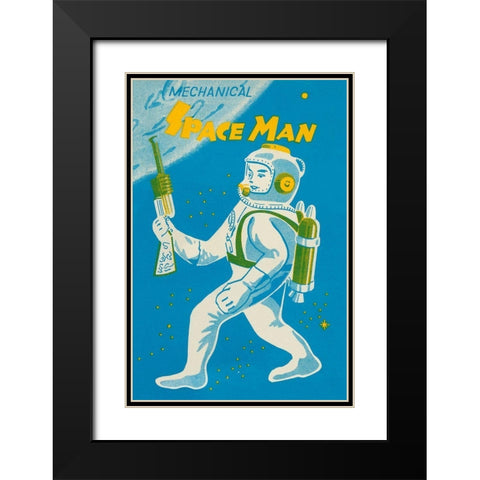 Mechanical Space Man Black Modern Wood Framed Art Print with Double Matting by Retrobot