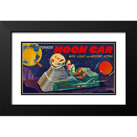 Moon Car Black Modern Wood Framed Art Print with Double Matting by Retrobot