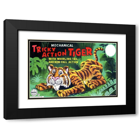Tricky Action Tiger Black Modern Wood Framed Art Print with Double Matting by Retrobot
