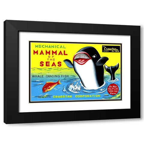 Mammal of the Seas: Whale Chasing Fish Black Modern Wood Framed Art Print with Double Matting by Retrobot