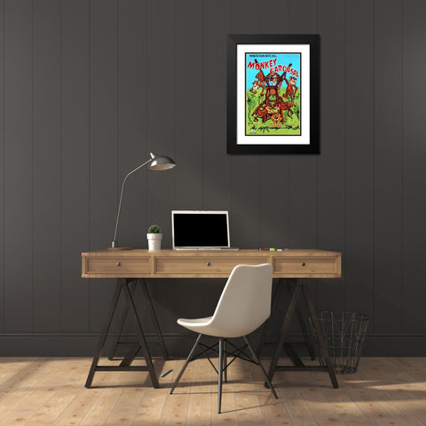 Mechanical Monkey Carousal Black Modern Wood Framed Art Print with Double Matting by Retrobot