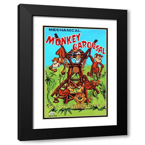 Mechanical Monkey Carousal Black Modern Wood Framed Art Print with Double Matting by Retrobot
