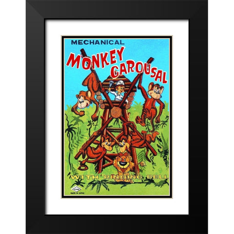 Mechanical Monkey Carousal Black Modern Wood Framed Art Print with Double Matting by Retrobot