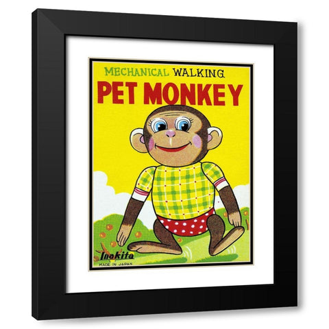 Mechanical Walking Pet Monkey Black Modern Wood Framed Art Print with Double Matting by Retrobot