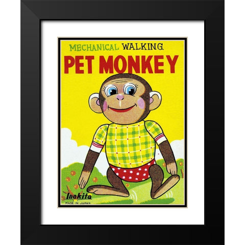 Mechanical Walking Pet Monkey Black Modern Wood Framed Art Print with Double Matting by Retrobot