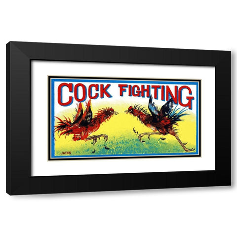 Cock Fighting Black Modern Wood Framed Art Print with Double Matting by Retrobot
