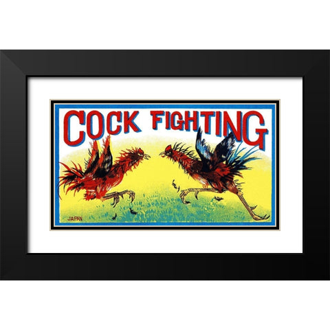 Cock Fighting Black Modern Wood Framed Art Print with Double Matting by Retrobot