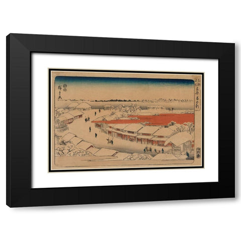 Morning snow at Yoshiwara Black Modern Wood Framed Art Print with Double Matting by Hiroshige, Ando