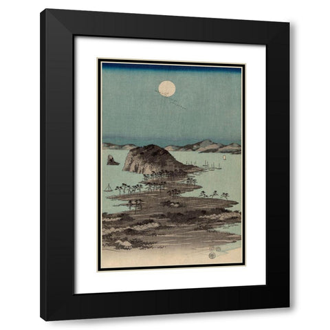 Evening view of the eight famous sites at Kanazawa in Musashi Province #2 Black Modern Wood Framed Art Print with Double Matting by Hiroshige, Ando