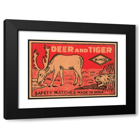 Deer and Tiger Safety Matches Black Modern Wood Framed Art Print with Double Matting by Phillumenart