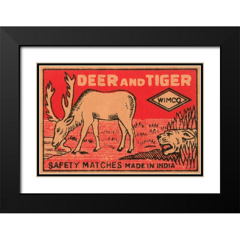 Deer and Tiger Safety Matches Black Modern Wood Framed Art Print with Double Matting by Phillumenart