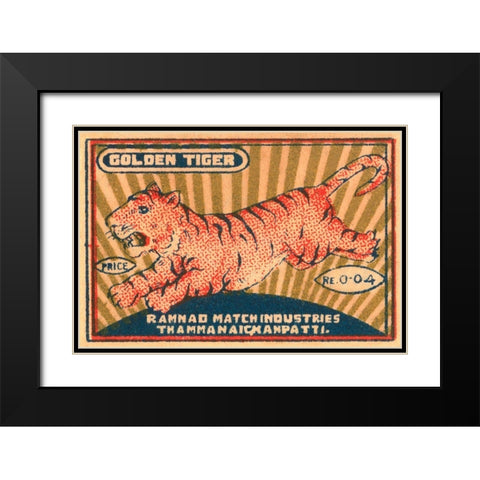 Golden Tiger Black Modern Wood Framed Art Print with Double Matting by Unknown