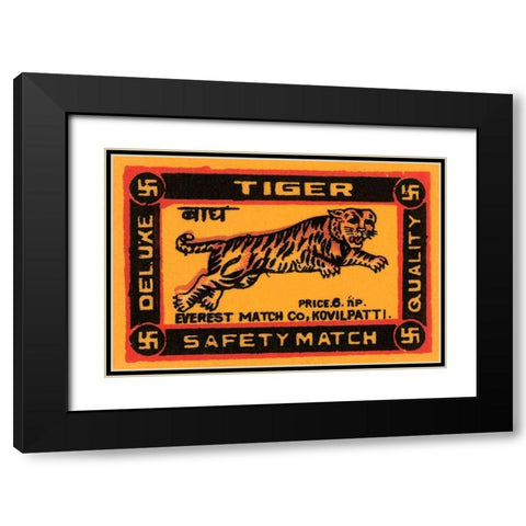 Tiger Safety Match Black Modern Wood Framed Art Print with Double Matting by Phillumenart
