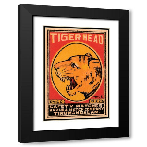 Tiger Head Safety Matches Black Modern Wood Framed Art Print with Double Matting by Phillumenart