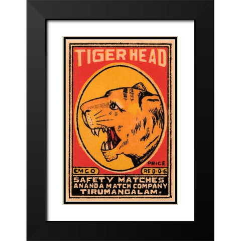Tiger Head Safety Matches Black Modern Wood Framed Art Print with Double Matting by Phillumenart