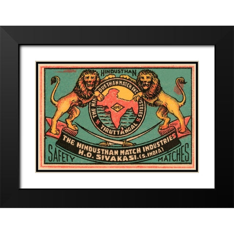 Hindusthan Safety Matches Black Modern Wood Framed Art Print with Double Matting by Phillumenart