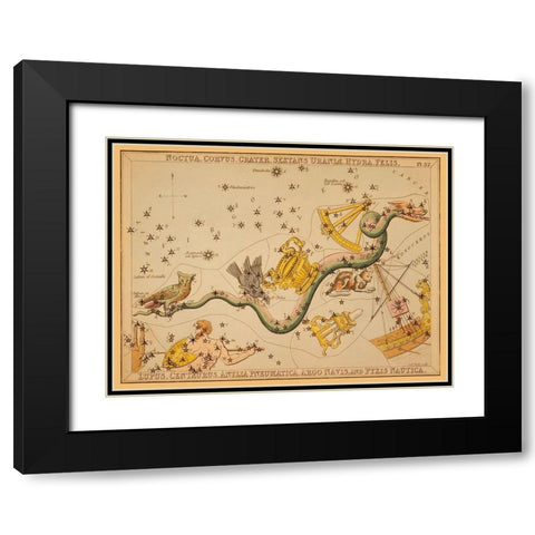 Noctua, Corvus, Crater, Sextans Uraniae, Hydra, Felis, Lupus, Centaurus, Antlia Pneumatica, Argo Nav Black Modern Wood Framed Art Print with Double Matting by Aspin, Jehoshaphat